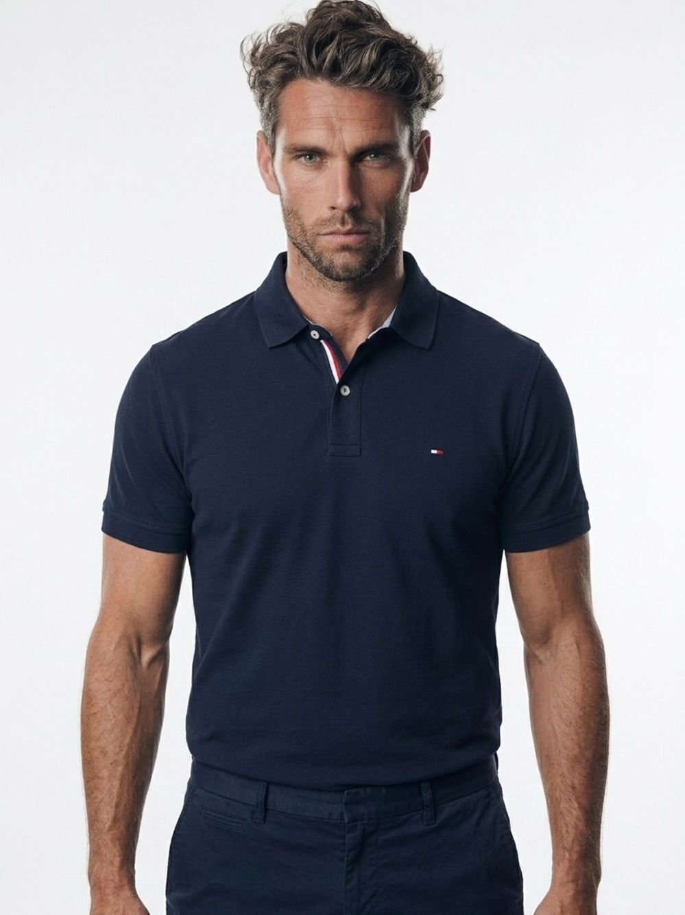 TOMMY HILFIGER | Navy Blue Short Sleeve Collared Polo Shirt Men’s Size X-Large